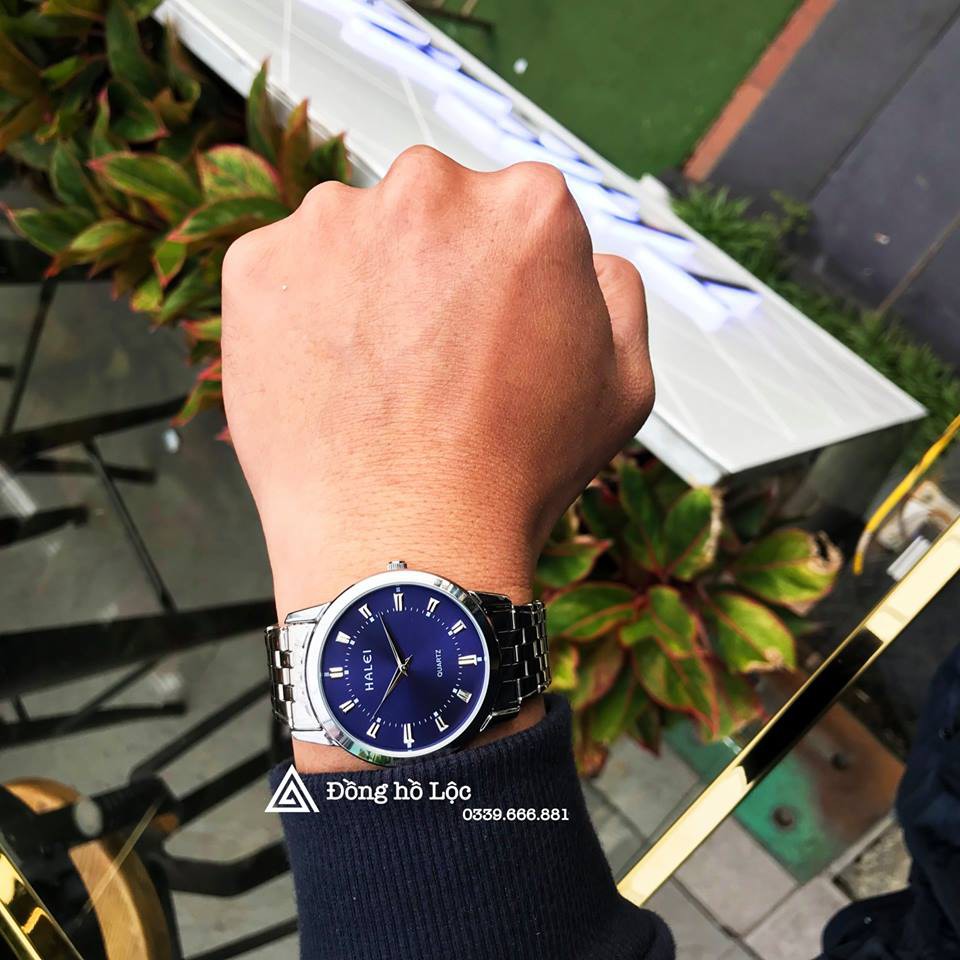 đồng hồ đôi nam nữ halei mặt xanh HLX01 chống nước chống xước,tặng kèm vòng tì hưu