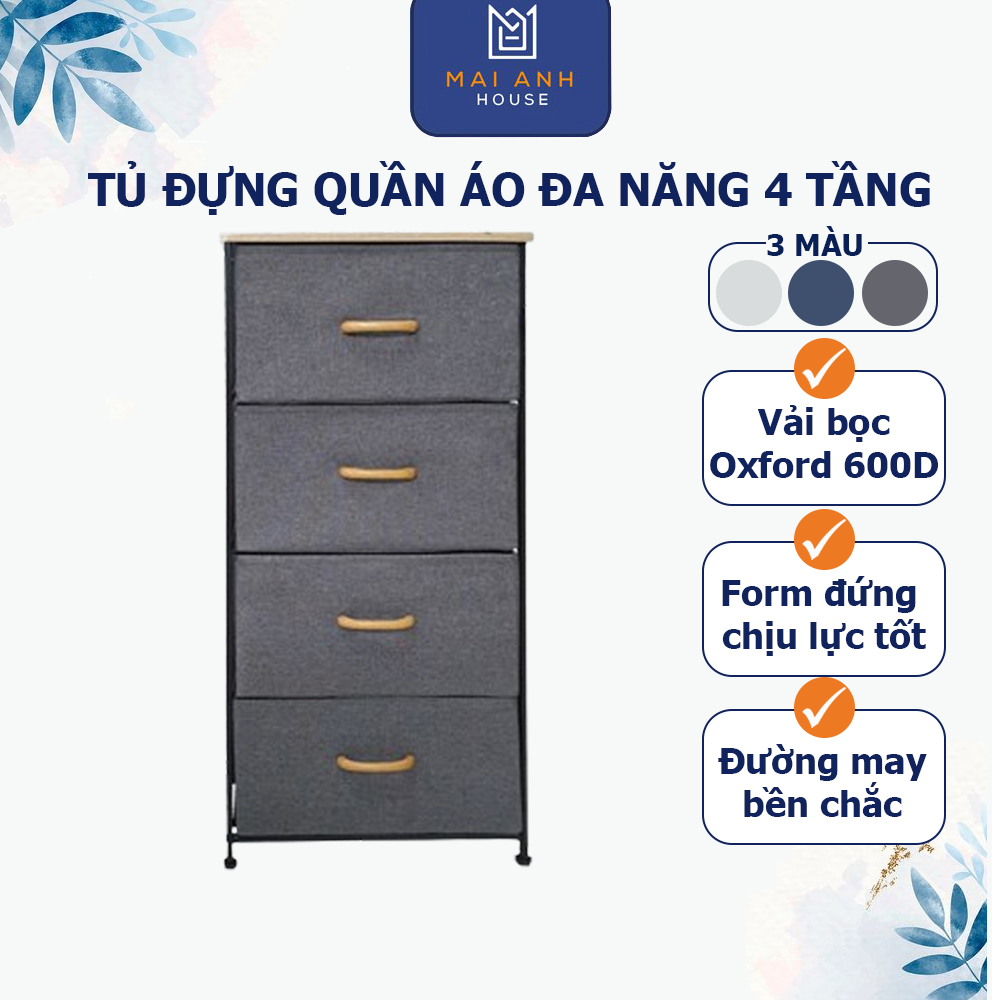 Tủ vải 4 tầng khung thép tĩnh điện, ngăn vải Oxford 600D chịu lực xuất Mỹ loại 8 ngăn Mai Anh House MA42