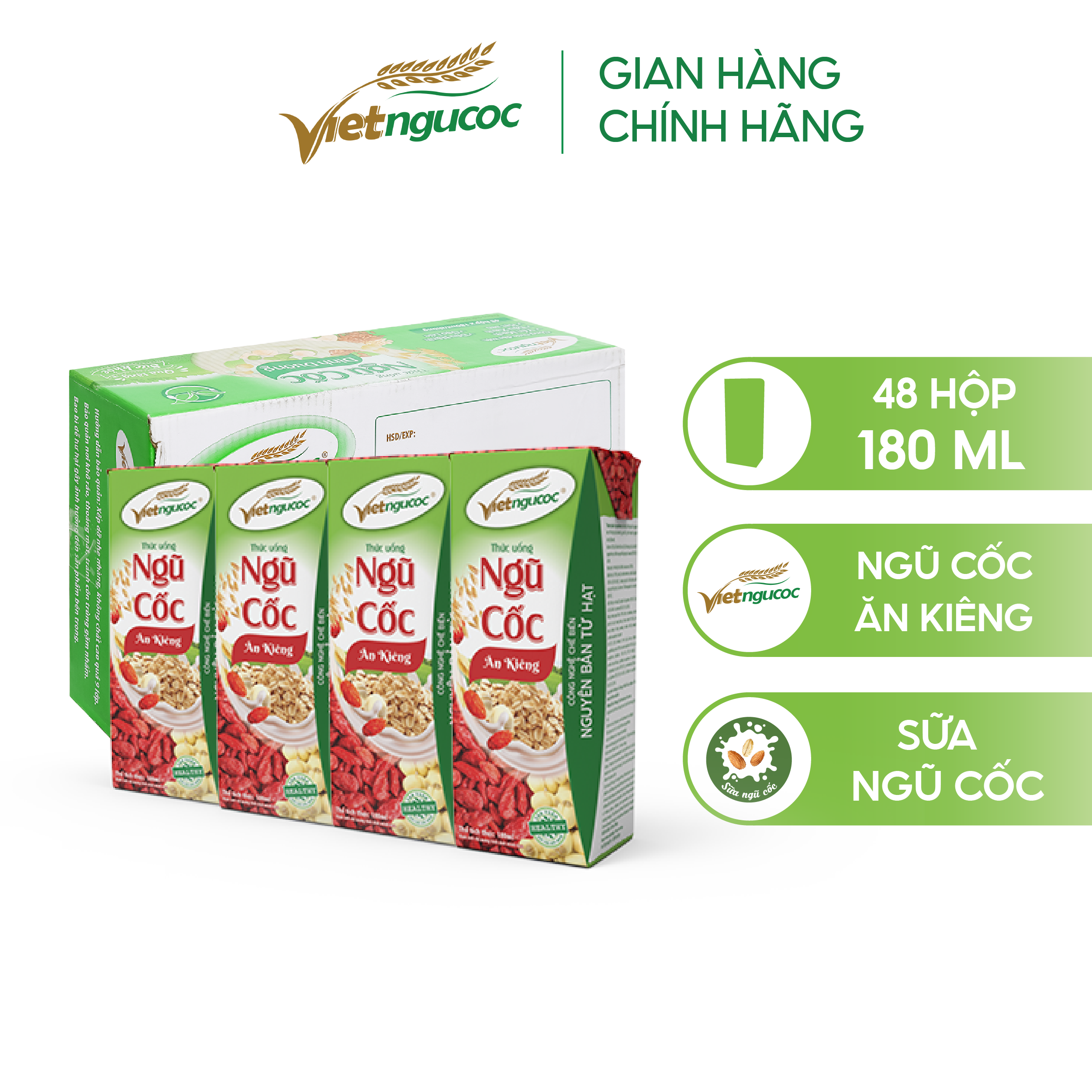 [MUA LÀ CÓ QUÀ] Thùng 48 Hộp Sữa Ăn Kiêng Uống Liền VIỆT NGŨ CỐC Phù Hợp Với Người Ăn Kiêng 180ml