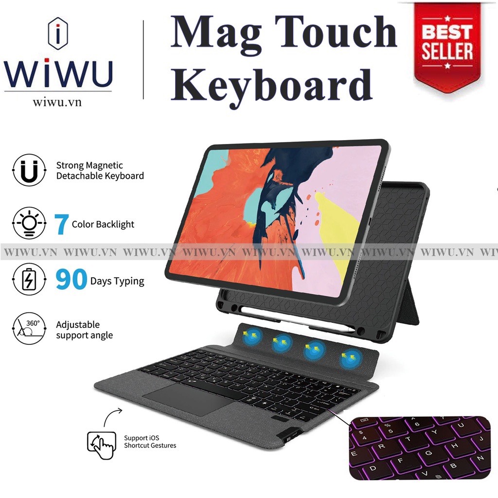Bao da bàn phím WIWU Mag touch Keyboard cho IPad Gen 10 / 10.9'' 2022 , Pro 11 / 12.9 '' / M1 / M2 , Air 4 / 5 , IPad 9