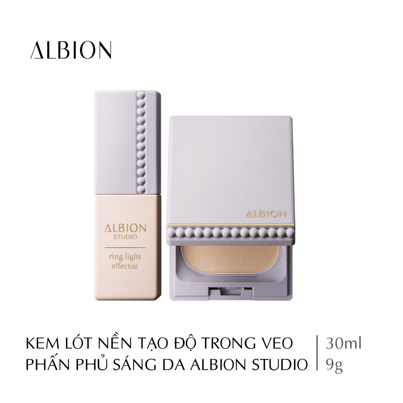 Kem lót trang điểm albion studio ring light effector và phấn nền tự nhiên siêu mịn albion studio beautious foundation