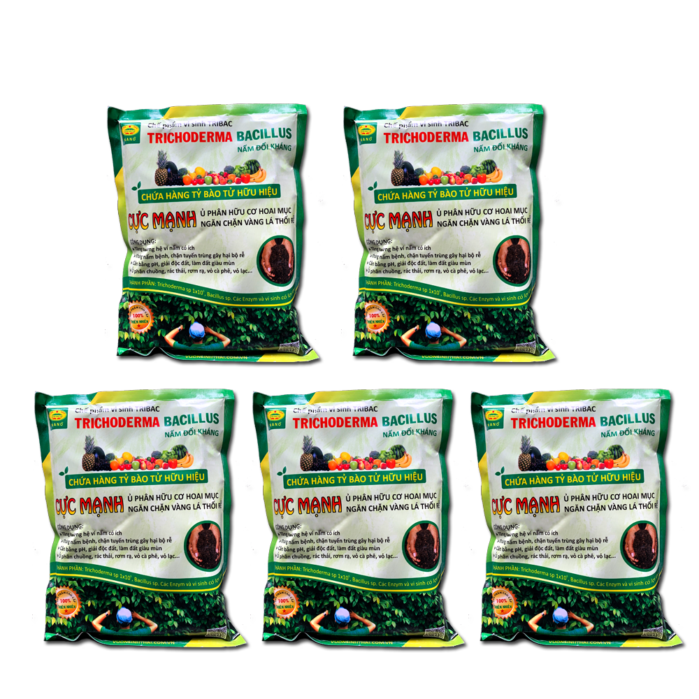 5 gói Chế phẩm vi sinh Trichoderma TRIBAC. Nấm đối kháng cực mạnh. Ngăn chặn tuyến trùng, nấm bệnh. Ủ phân chuồng hoai mục