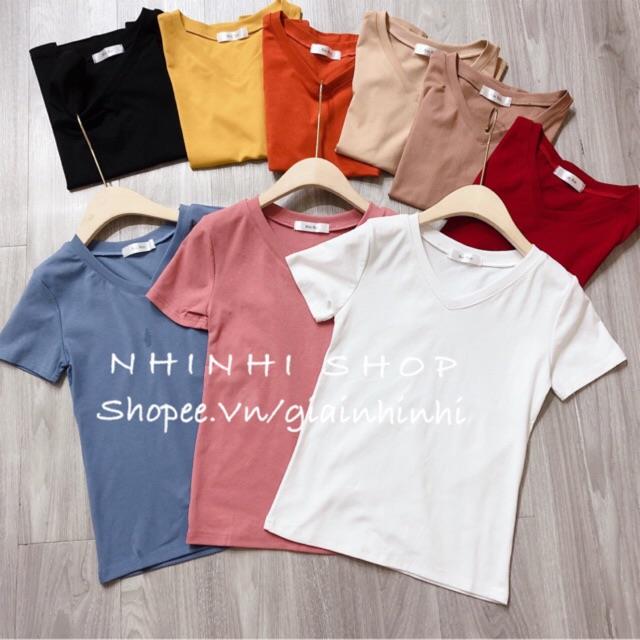 Áo thun ôm cổ tim xin xin Áo phông cổ tim ngắn tay chất co giãn XX9118 - NhiNhiShop