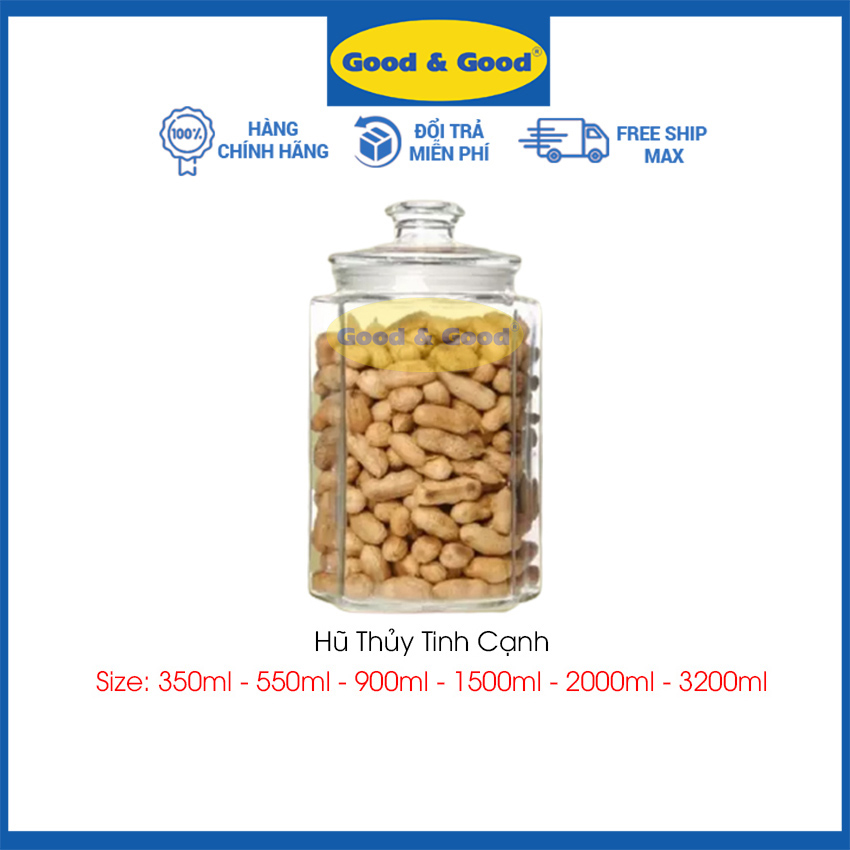 Hủ đựng gia vị good & good nhiều size 350ml đến 3200 ml hủ thuỷ tinh góc cạnh lọ thuỷ tinh có nắp