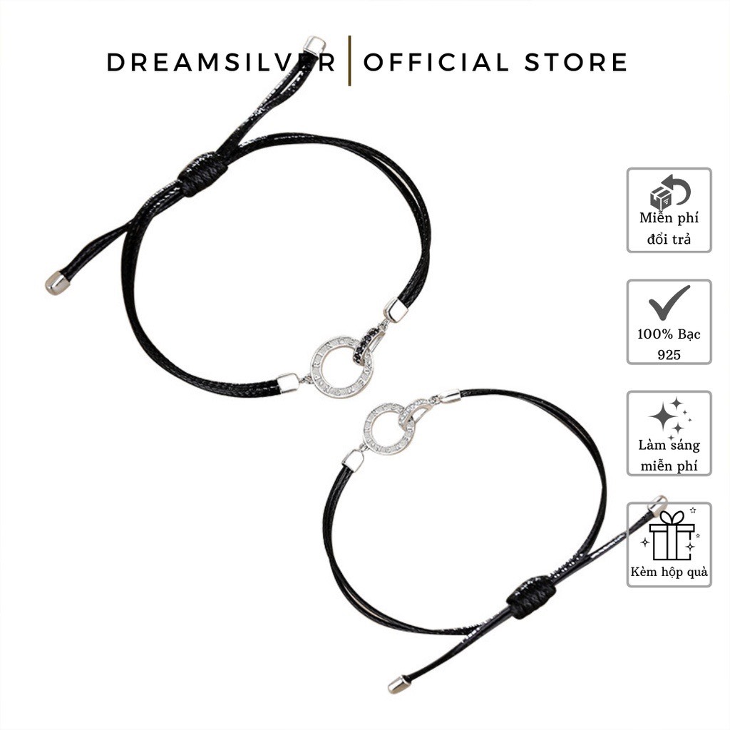 Lắc tay đôi bạc dreamsilver mix dây canvas prince & princess ltd014