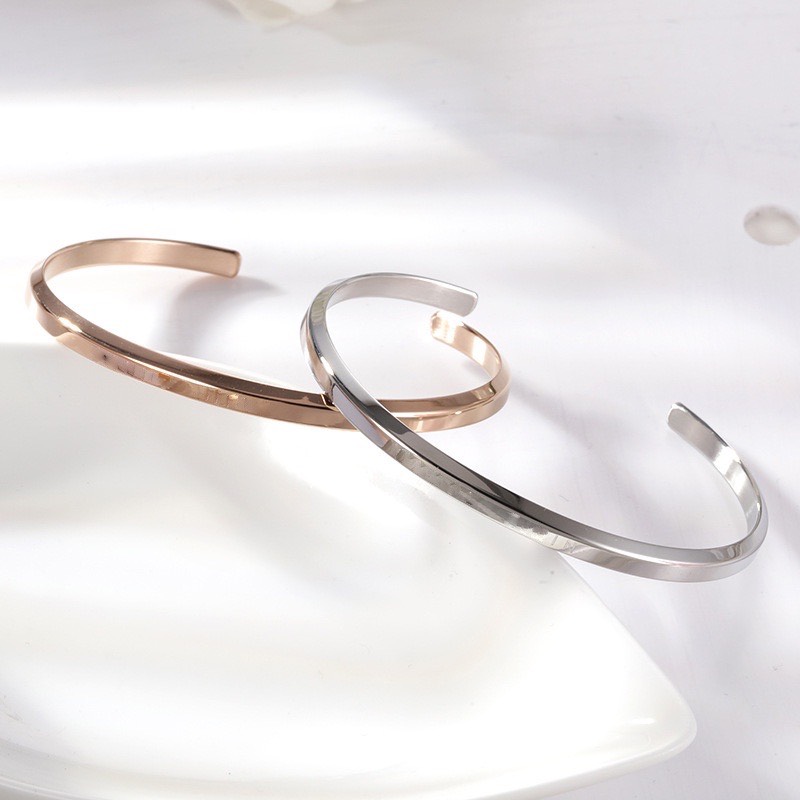 Vòng tay Cuff Unisex lắc tay cặp nam nữ vòng tay cặp bảng trơn dạng cong