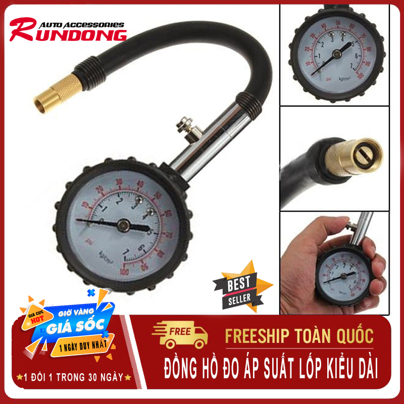Đồng hồ đo áp suất lốp ô tô, xe máy chất lượng cao, chính xác tuyệt đối, thiết bị kiểm tra áp suất không khí xe hơi, xe tải, container...RUNDONG