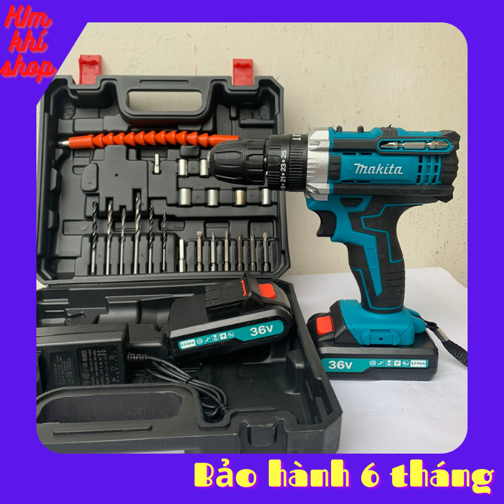 Máy khoan pin có BÚA 36v. MAKITA (kèm 2pin và nhiều phụ kiện) Máy khoan Nhông kim loại + Motor ruột đồng 100%