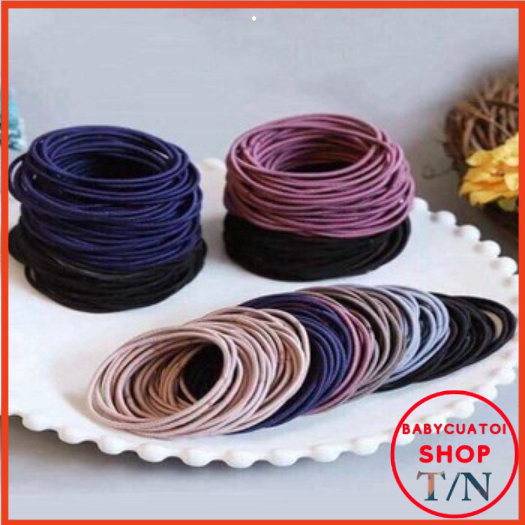 Set 100 chun buộc tóc kèm túi zip tiện lợi, 100 chun, set 100 chun nhiều màu, chun buộc tóc dành cho bé, chun buộc tóc trơn, 100 chun buộc tóc đơn giản, thời trang Hàn Quốc