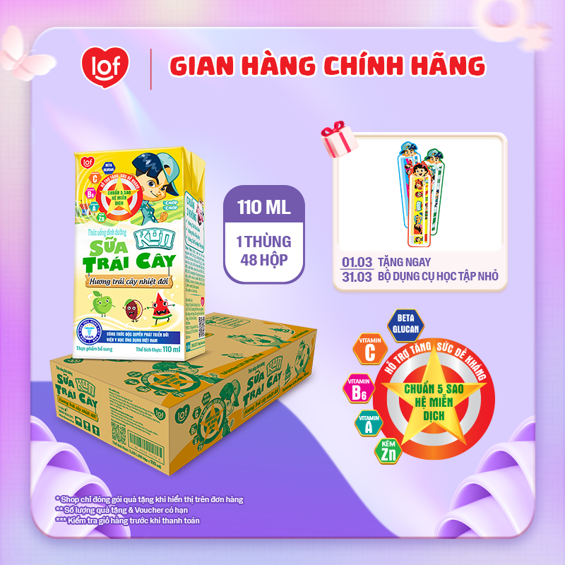 Sữa trái cây KUN vị trái cây nhiệt đới thùng 48 hộp x 110ml