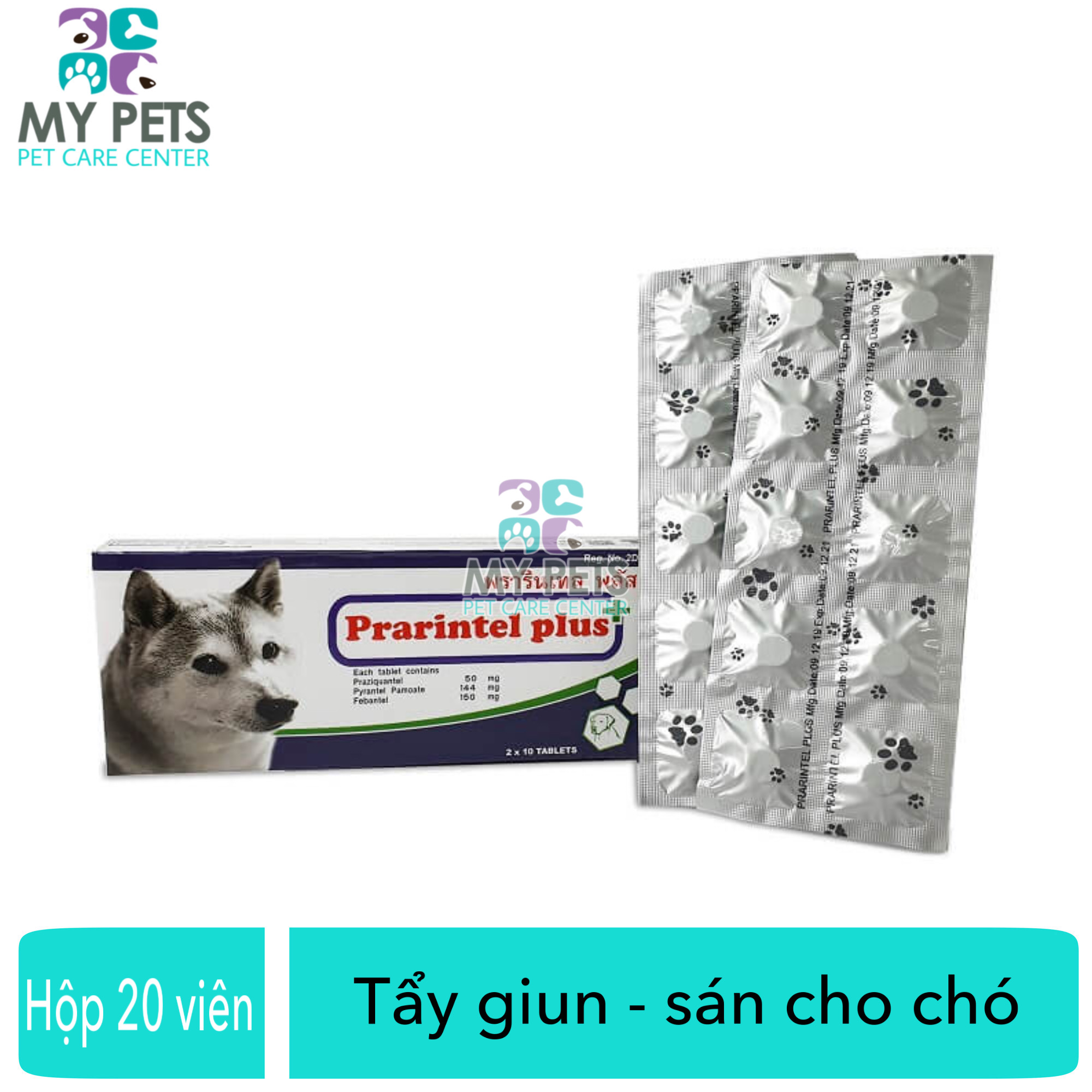 Viên xổ giun cho chó Prarintel Plus Thái lan - Hộp 20 viên