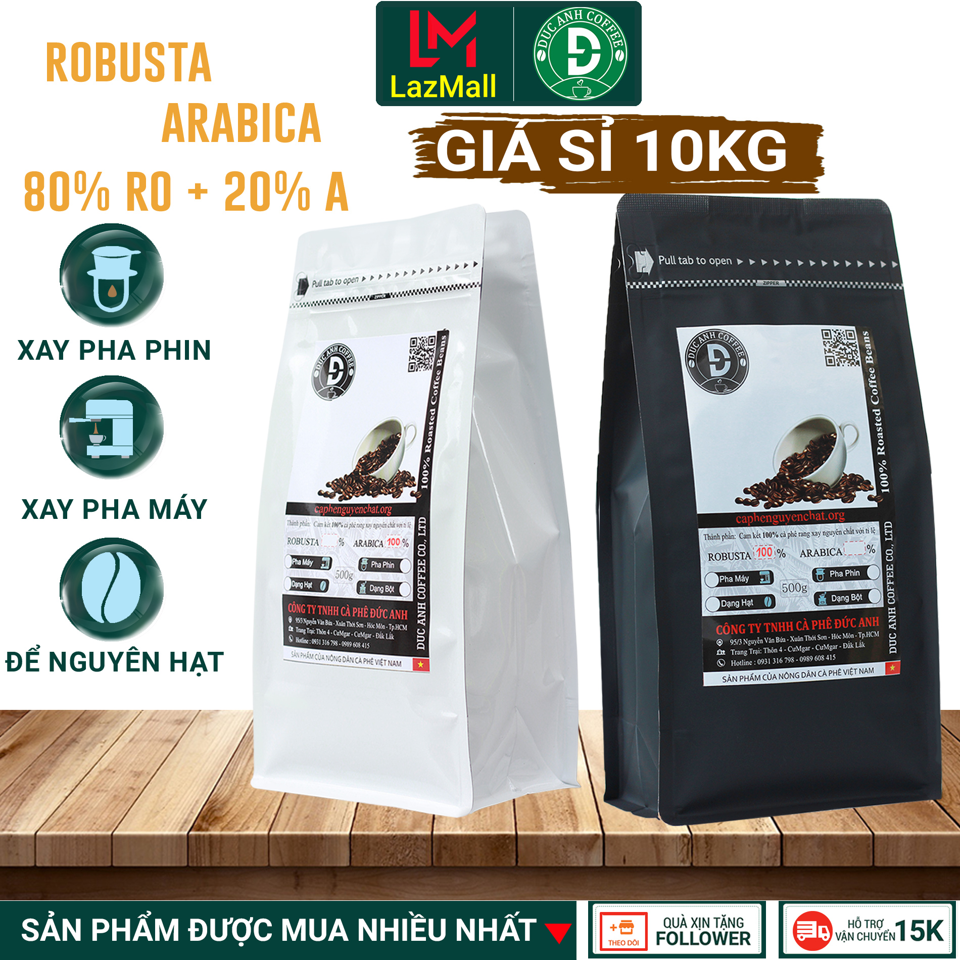 Gía Sỉ Cho Quán 10kg cà phê rang mộc DUC ANH COFFEE tùy chọn robusta và arabica - loại cafe được khách hàng ưa chuộng - xay dùng pha phin, cafe pha máy, cafe hạt - cà phê nguyên chất