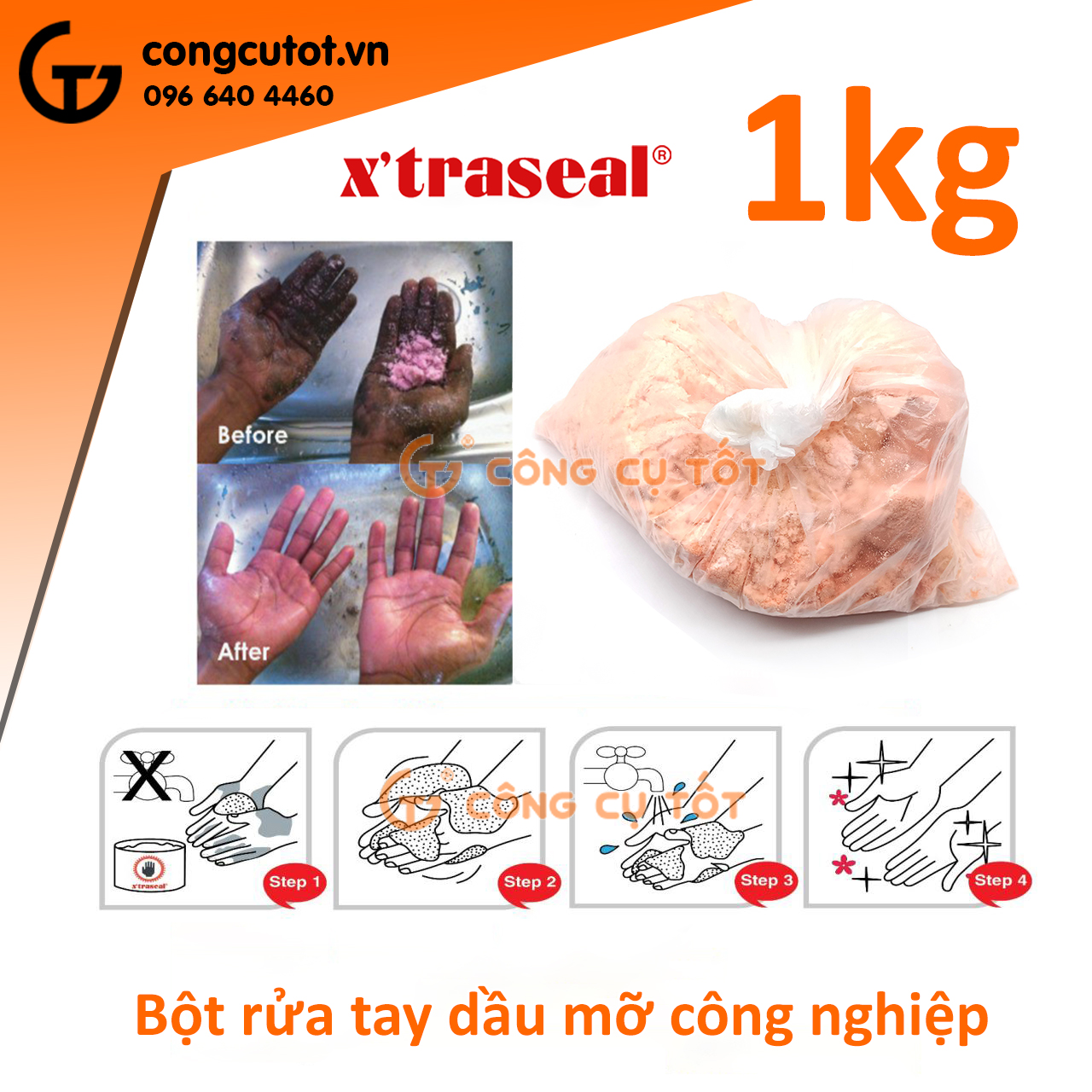 Bột rửa tay - bột rửa dầu mỡ công nghiệp Hand Powder X’traseal Malaysia 1kg