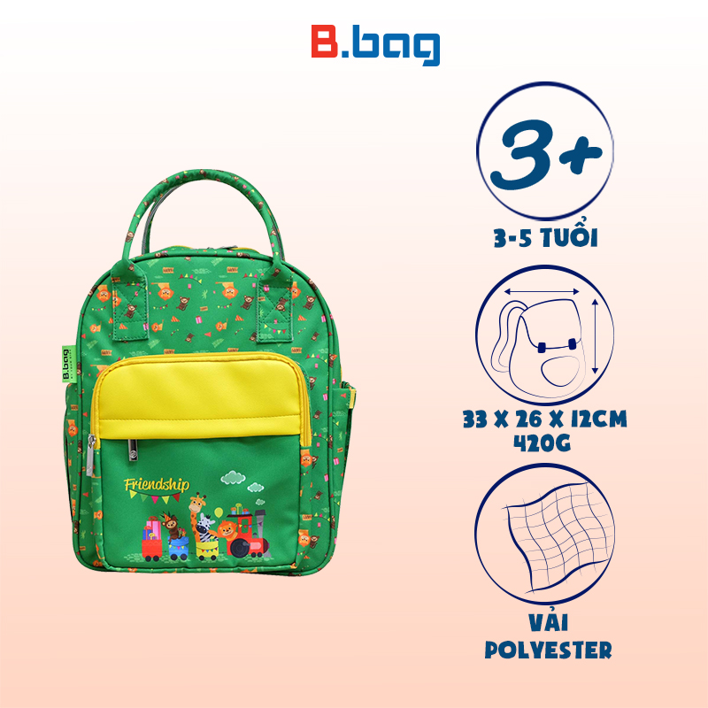 Balo mẫu giáo B.bag Summer Camp-Car B-12-071 xanh lá dành cho bé 3 đến 5 tuổi học nhà trẻ, mầm non