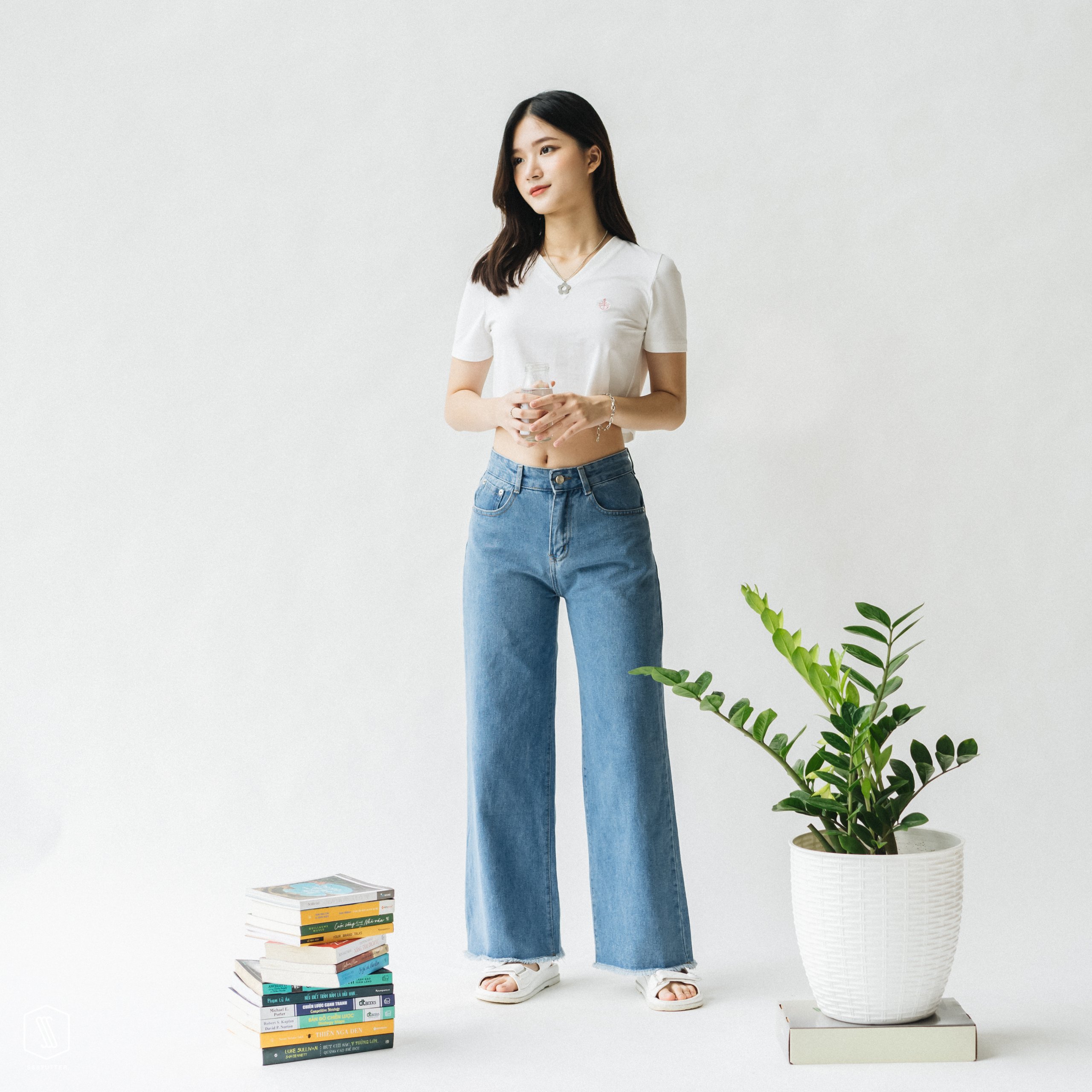 Quần jean nữ SSSTUTTER ống rộng cạp cao Straight Jeans ver.2
