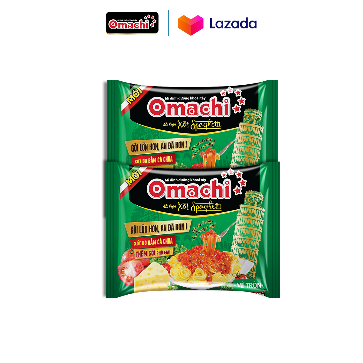Mì omachi mì trộn xốt spaghetti gói 136g mới - combo 2 gói x 136g
