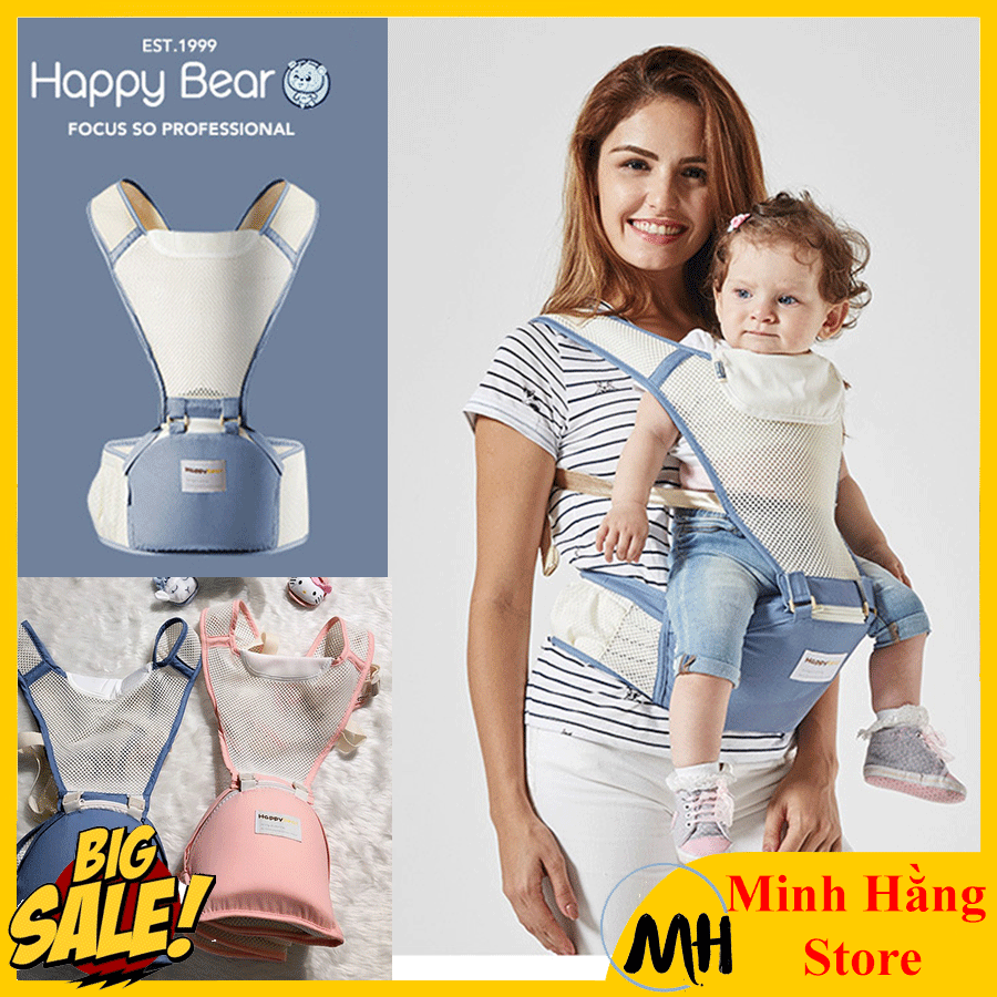 [ĐẠI HẠ GIÁ] Địu em bé chống gù HAPPYBEAR siêu thoáng khí, cực chắc chắn, giặt không phai màu, địu ngồi, địu 4 tư thế, địu cho bé, địu ngồi cho bé, điệu em bé