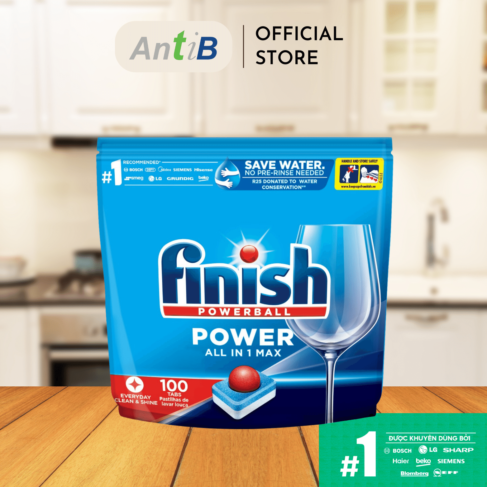 Viên Rửa Chén Bát Finish Powerball Power All In 1 Max - Túi 100 viên siêu tiết kiệm