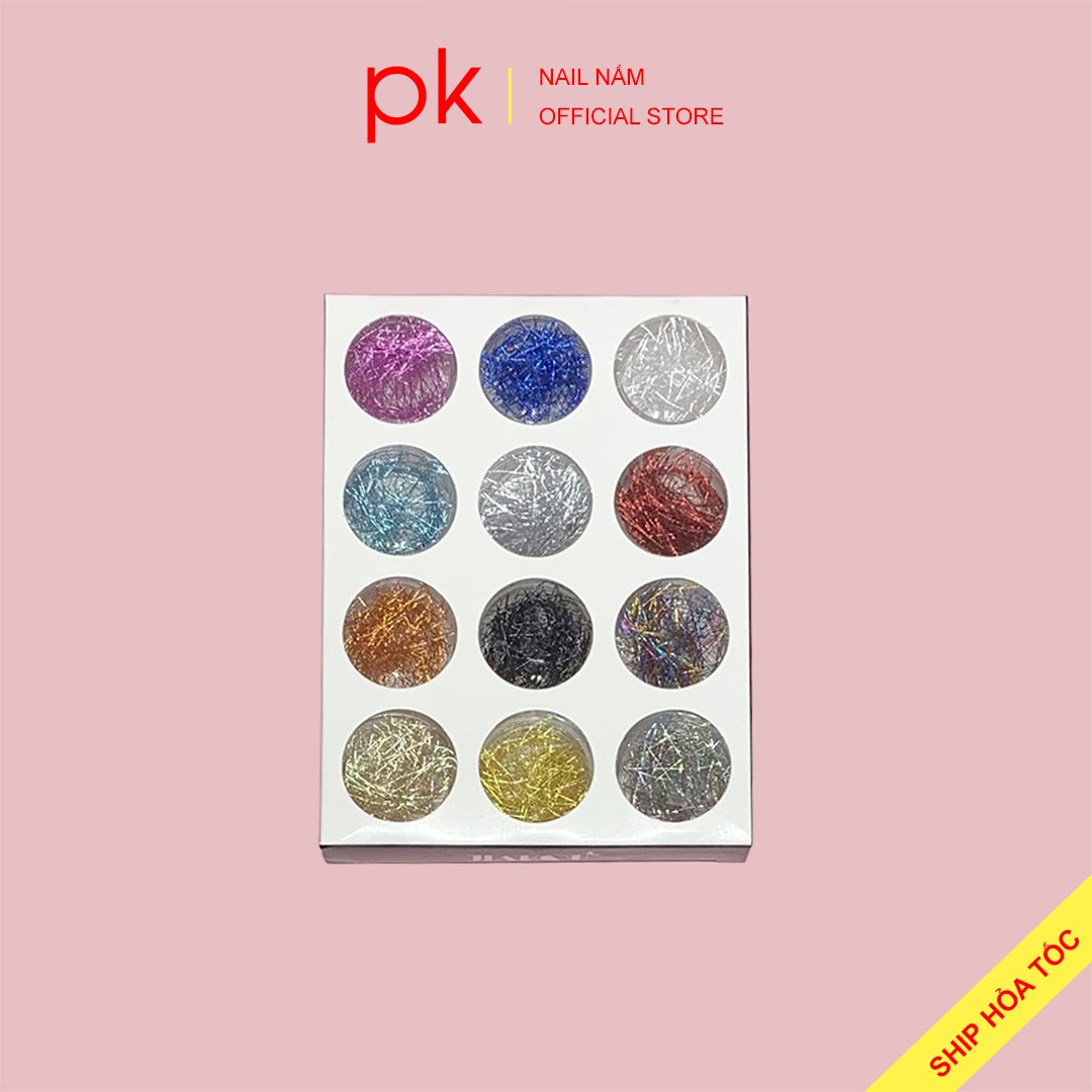 Set nhũ sợi trang trí móng 12 hũ nhiều màu sắc