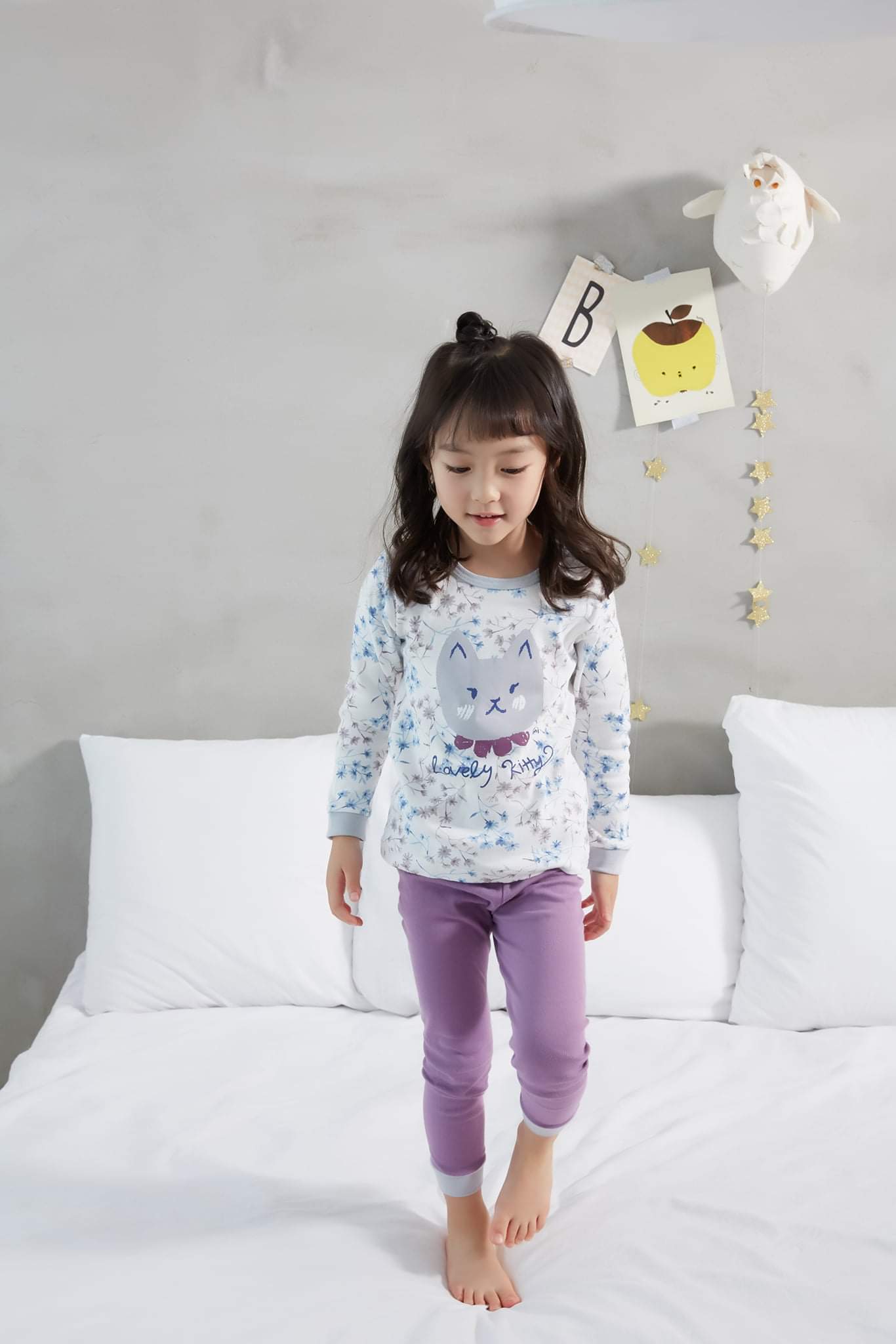 Bộ pijama dài dáng ôm 100% cotton cho bé gái Locy - Olomimi Hàn Quốc