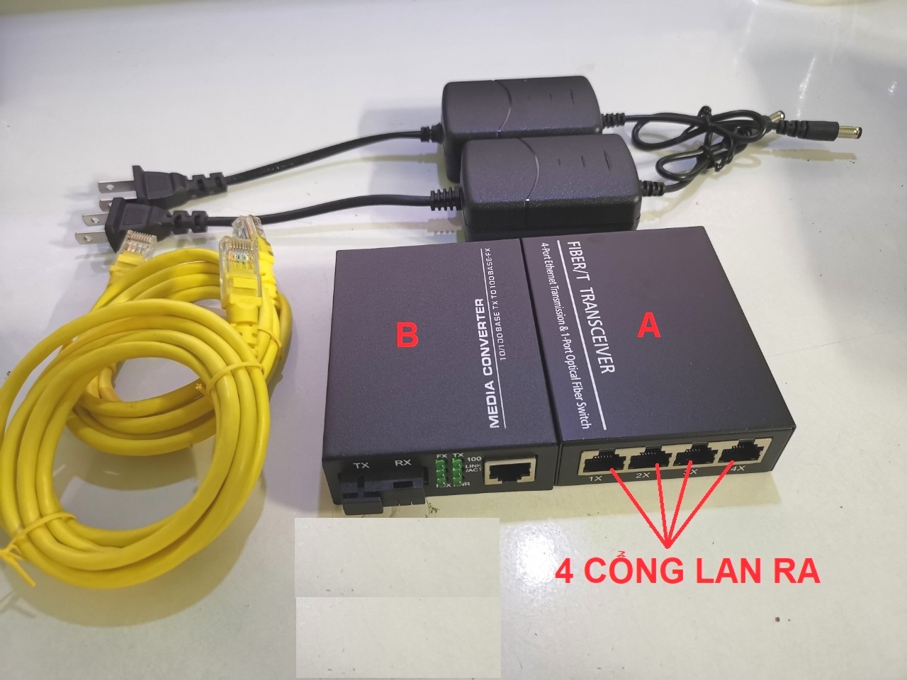 Bộ thiết bị chuyển đổi quang điện 1 sợi media converter 1 quang 4 lan 100mbps và 1000mbps