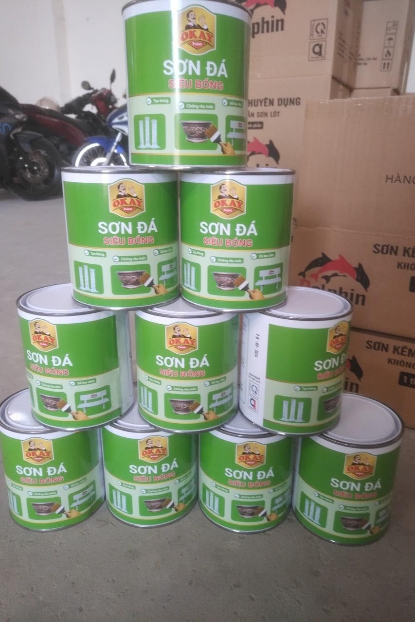 Sơn Đá Siêu Bóng Okay - Sơn bề mặt chậu kiểng, ghế đá cực bóng không ngả vàng