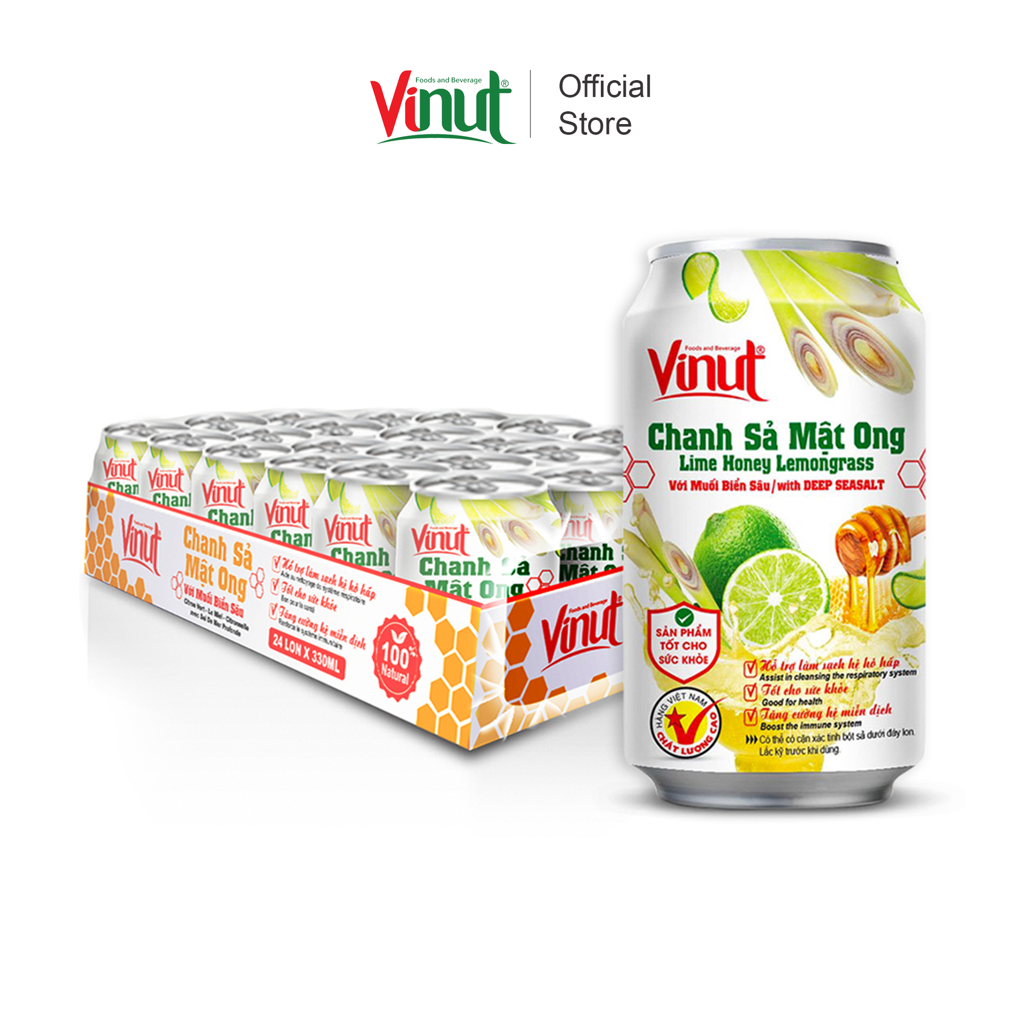 [KHAY 24 LON]  Chanh Sả Mật Ong Với Muối Biển Sâu Vinut 330ml
