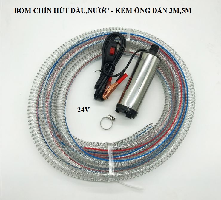 Bơm chìm mini hút dầu,nước 12v, 24v kèm ống hút 3m,5m