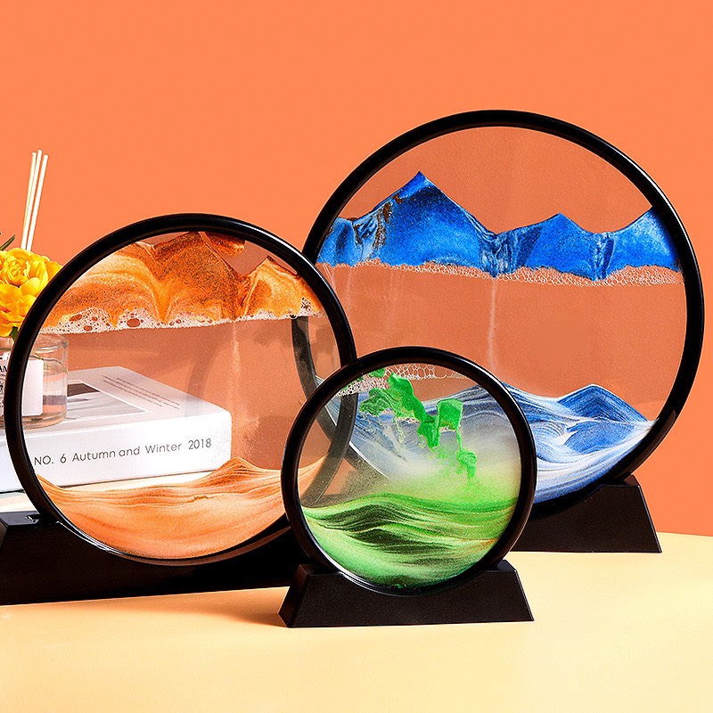 Tranh cát chảy chuyển động 3d - đồng hồ cát tranh thủy tinh nghệ thuật hình tròn