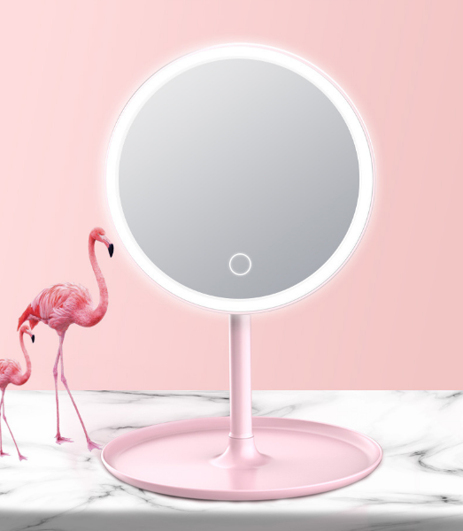 Gương Trang Điểm Để Bàn LED Cảm Ứng Xoay 360 Độ