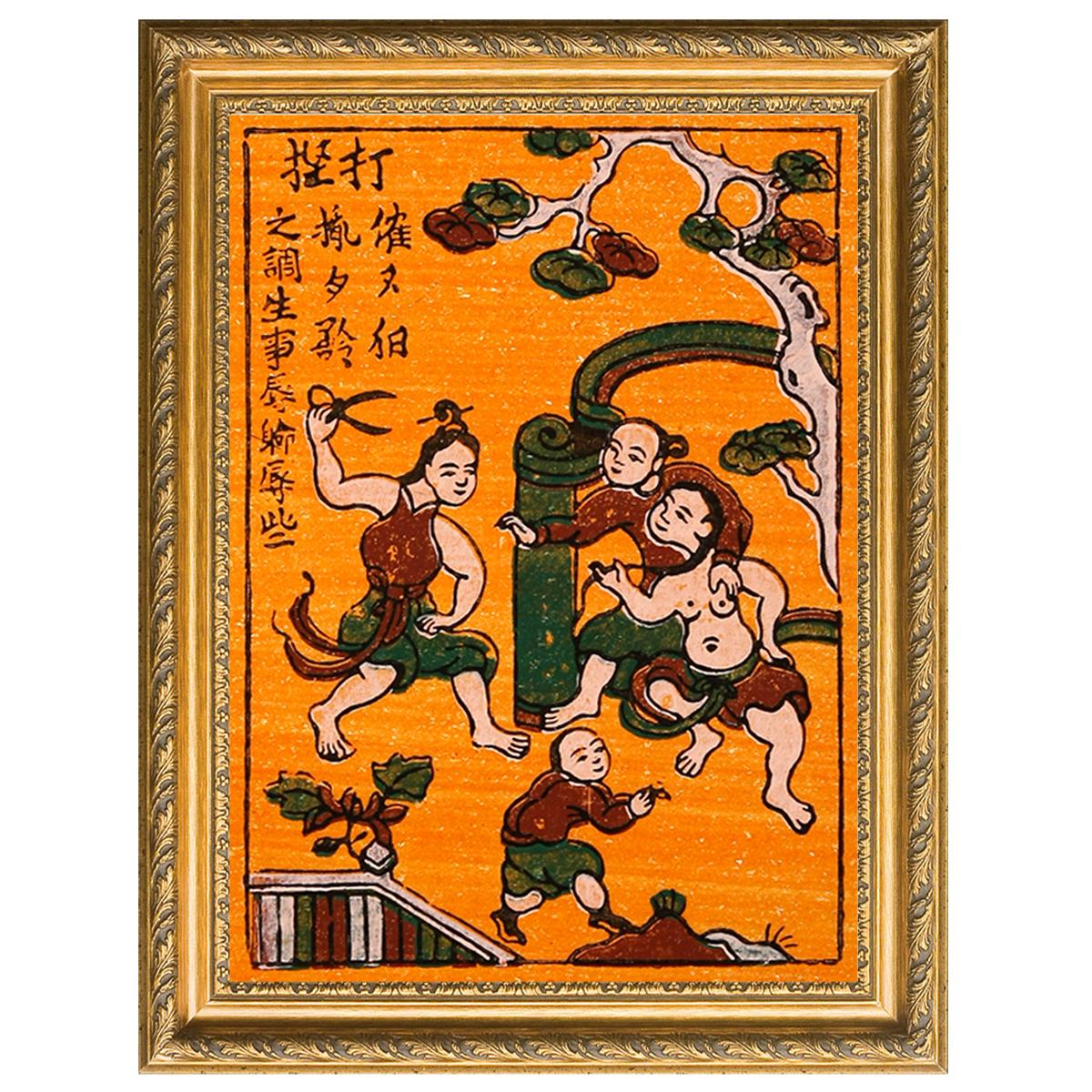 Tranh Đông Hồ - Bức Đánh ghen - không kèm khung tranh Dong Ho folk paintings - Viet Nam national cultural heritage