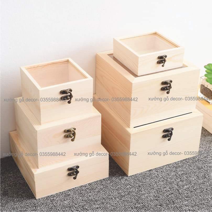 Hộp Gỗ Vuông Nắp Mika, Đựng Quà, Hoa Khô, Trang Sức, Bánh Kẹo... Xưởng Nhận Làm Theo Yêu Cầu- Woody Box