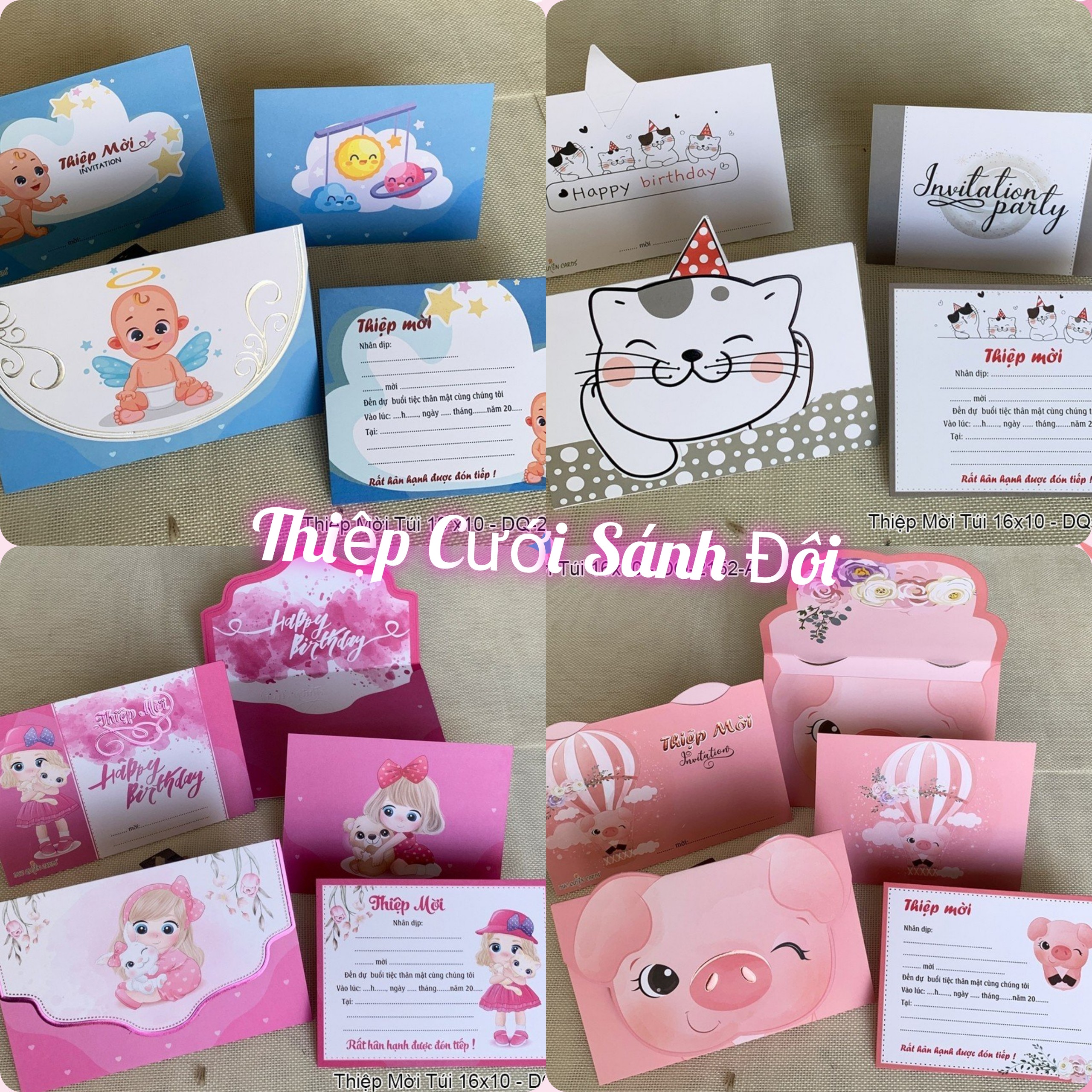 40 bộ thiệp mời sinh nhật 3d lót đơn cho bé - in sẵn viết tay / in nội dung theo yêu cầu