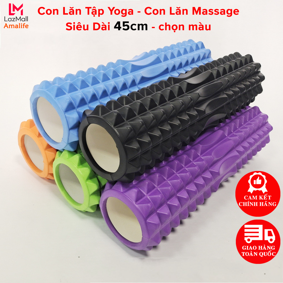 [Siêu Dài 45cm] Con Lăn Yoga Massage Foam Roller Loại Dài 45cm – Chọn Màu - Ống Trụ Lăn Xốp Tập Thể Thao Giãn Cơ Có Gai Roam Rollet Cao Cấp Chính Hãng Amalife