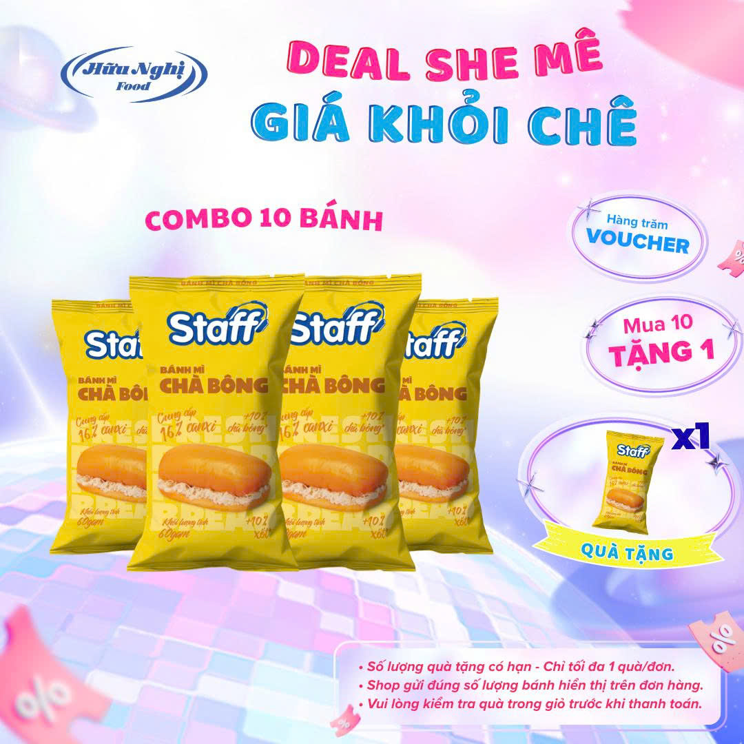 COMBO 5 Staff Bánh Mì Chà Bông 60g Thơm Ngon, Siêu Mềm, Tiện Lợi Cho Bữa Sáng