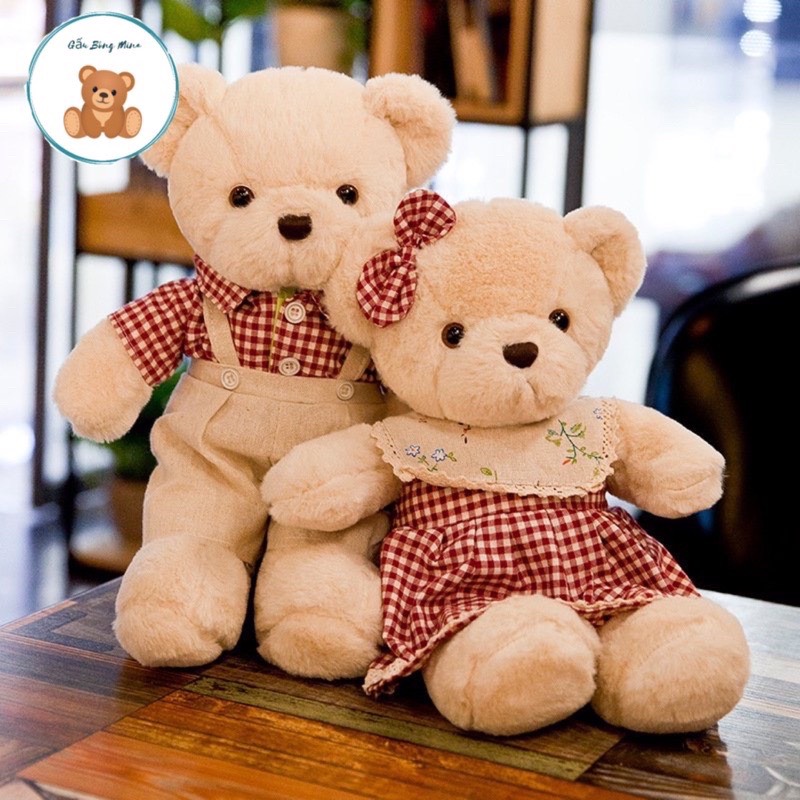 Gấu bông teddy mặc váy yếm - teddy đôi - gấu bông mina