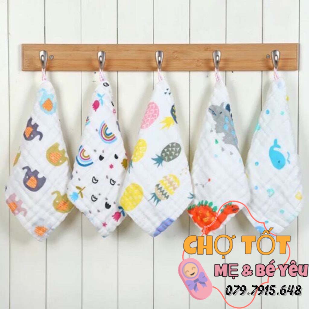 Khăn Sữa Cho Bé, Khăn Sữa Sợi Tre 6 Lớp Aden Nhăn Siêu Mềm Thấm Hút (túi 5 khăn xô 25x25cm)