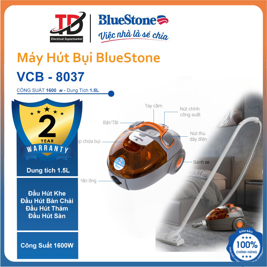 Máy hút bụi bluestone vcb-8037 , công suất 1600w , bảo hành chính hãng 2 năm