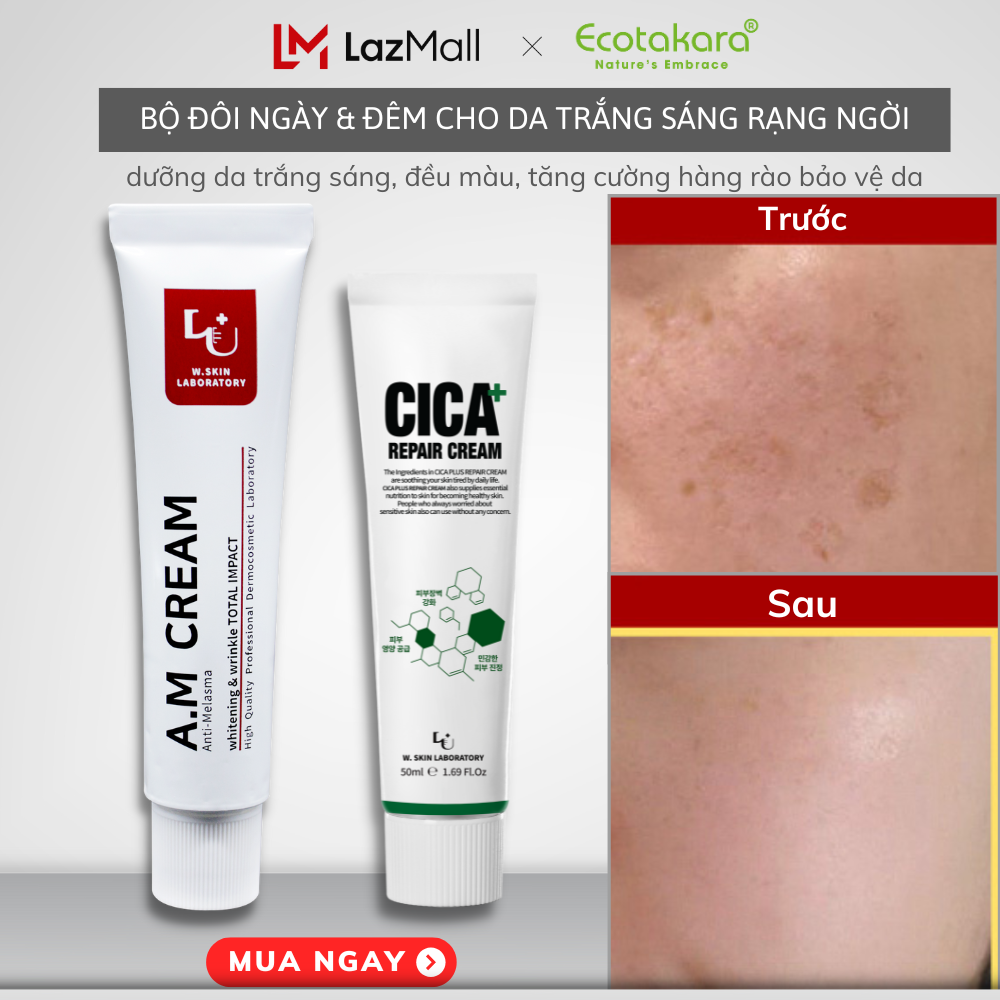 Bộ đôi Ngày và Đêm chăm sóc da hoàn hảo CICA+ Repair Cream & A.M Cream cho da trắng sáng mịn màng
