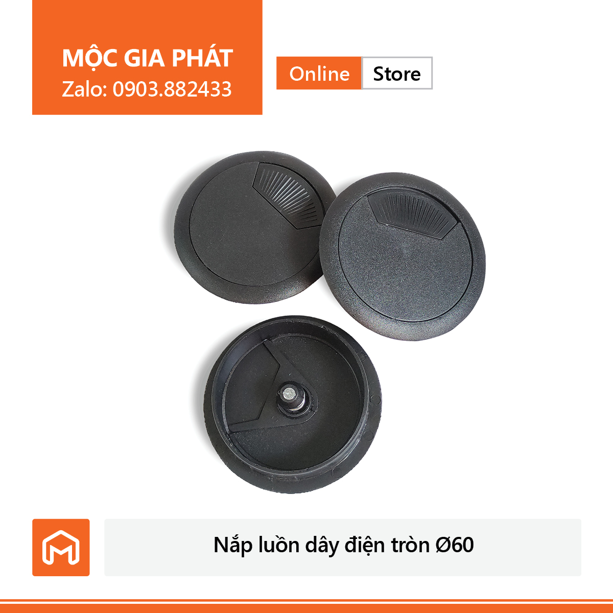 Nắp luồn dây điện tròn bằng nhựa, lỗ khoan D60, màu đen