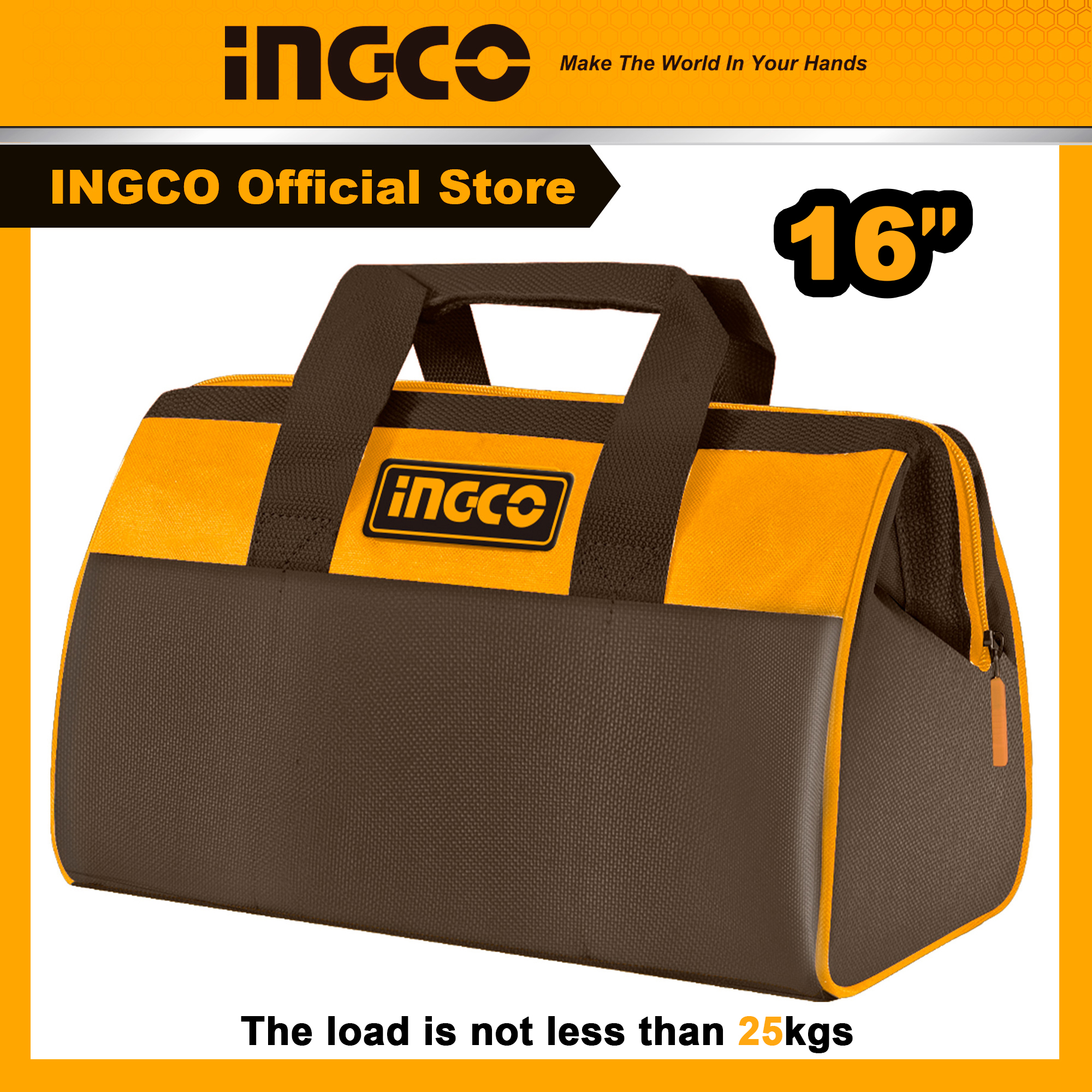 Túi đựng đồ nghề 16 inch (41cm) INGCO HTBG281628 có 6 túi bên ngoài và 8 túi bên trong đựng nhiều loại dụng cụ & phụ kện