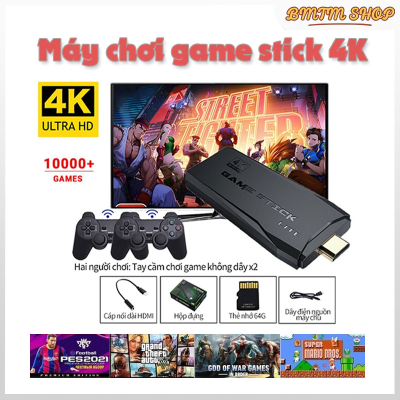 Game Stick 4K V2 PRO 2023 64GB Kết nối HDMI,15.000 trò + 50 game mới tải thêm,Máy Chơi Game Cầm Tay Không Dây,Kèm 2 Tay Cầm