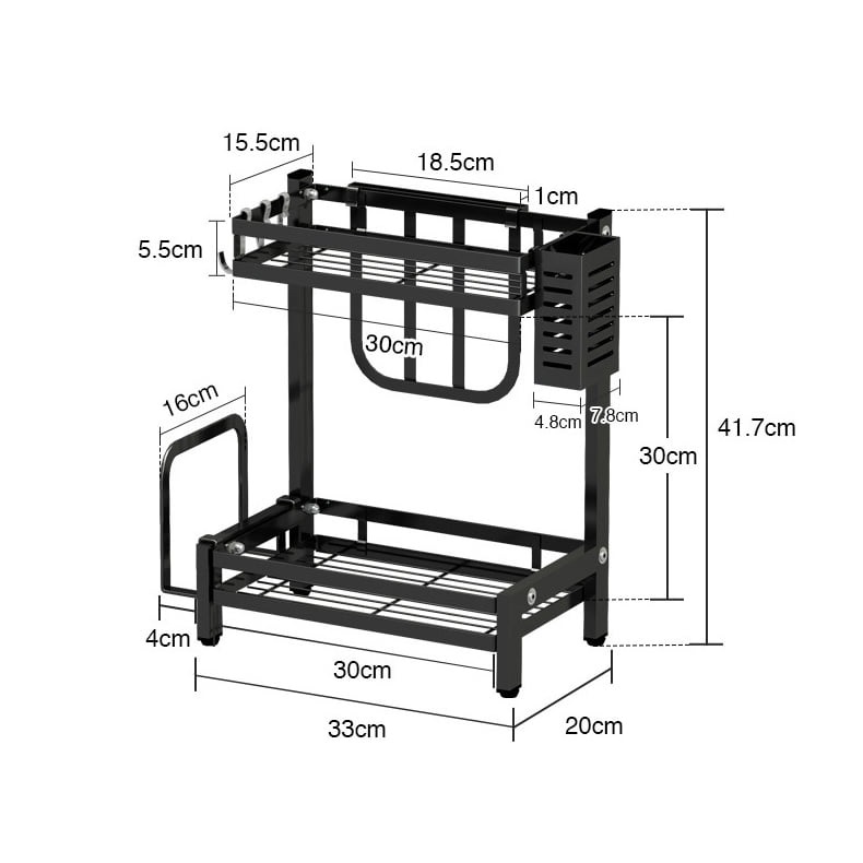 Kệ gia vị 2 tầng thép đen có chỗ để dao thớt-Kệ gia vị đa năng-Kệ gia vị 2 tầng-Kệ để gia vị cao cấp-Kệ để đồ nhà bếp đa năng-Kệ gia vị 2 đa năng đựng gia vị, dao thớt, đũa thìa chất liệu thép sơn tĩnh điện