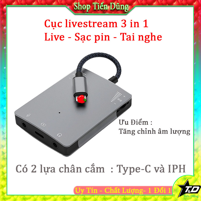 Bộ Dây livestream PK 2 chiều vừa sạc vừa nghe nhạc 3 in 1 tăng chỉnh âm lượng trên cáp có 2 dòng châ