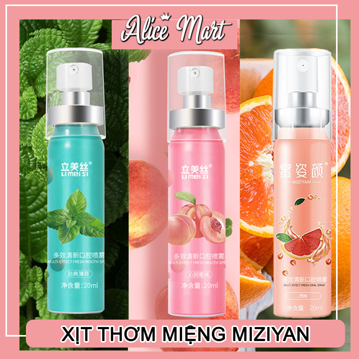 Xịt thơm miệng Miziyan 20ml diệt khuẩn thơm lâu -Xịt Thơm Miệng MIZIYAN Hoa Quả - Thơm miệng,sạch sẽ - vị đào, bạc hà, cam mát