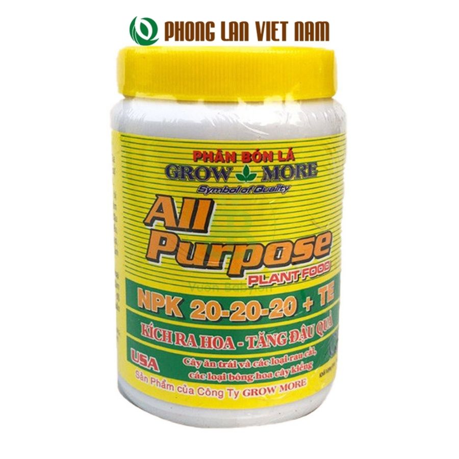 NPK 20 20 20 phân bón lá Grow More dùng cho hoa lan, cây cảnh lọ 100g - phonglanvietnam
