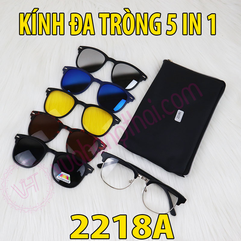Mắt kính đa tròng 5 in 1 râm cận gọng tròn 2218a nam nữ đều dùng - tặng kèm túi da mắt kính đa năng 5 trong 1