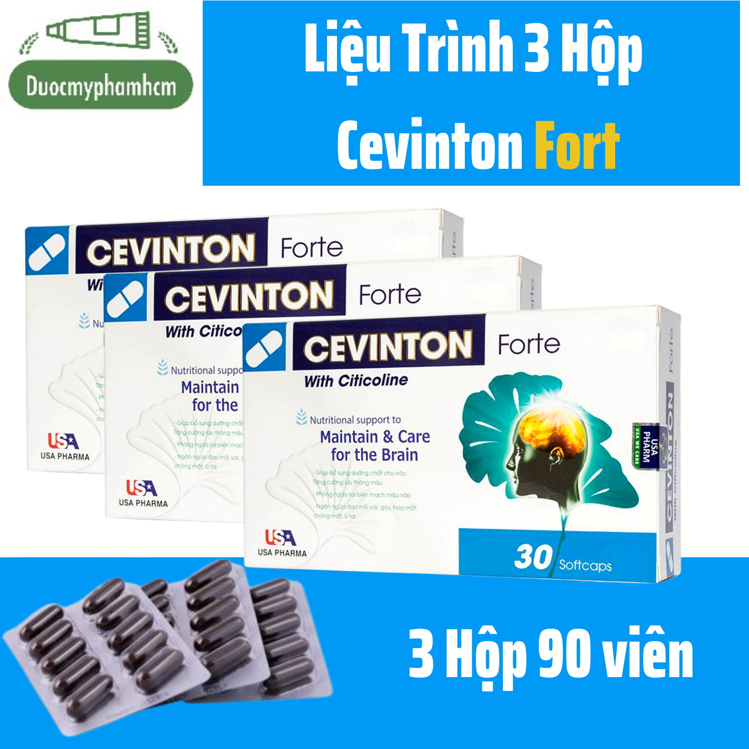 Liệu Trình Viên Uống Dưỡng Não, Lưu Thông Máu,Liệu Trình 3 Hộp Cevinton Fort 90 viên- Hiệu Quả Kiểm Chứng