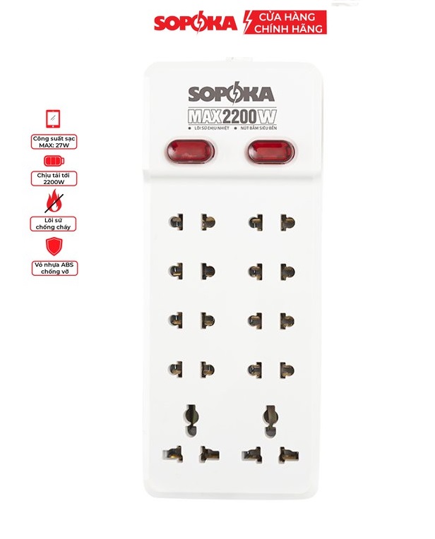 Ổ cắm điện 10 cửa chịu nhiệt 10y-0 sopoka | sopoka ổ điện 10 ổ cắm 10 lỗ sopoka