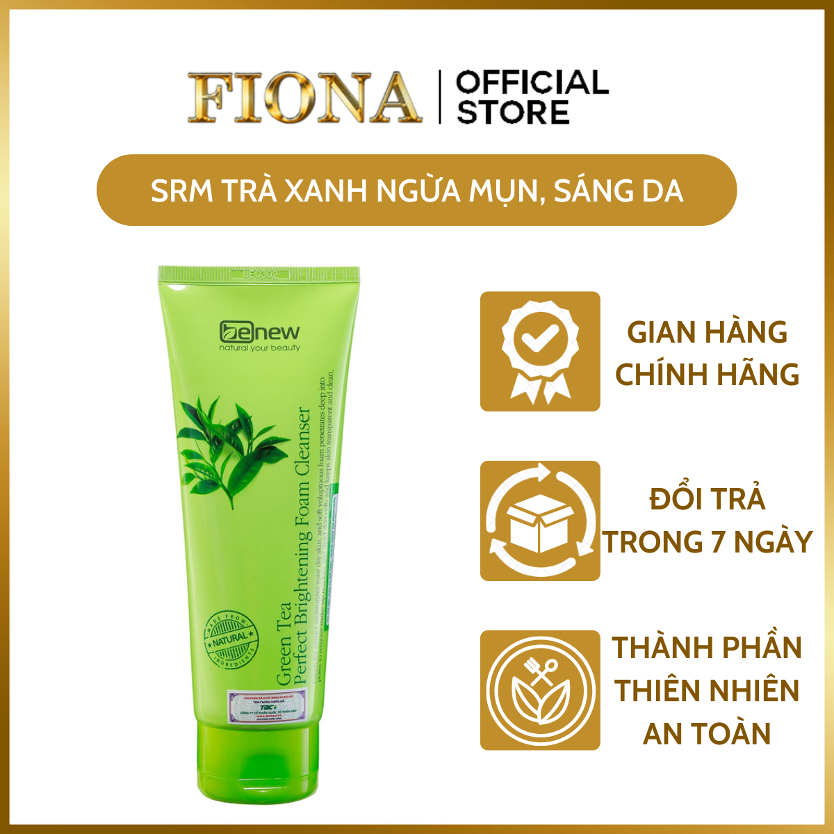 Sữa rửa mặt ngừa mụn, làm sáng da tinh chất trà xanh benew green tea brightening 160ml